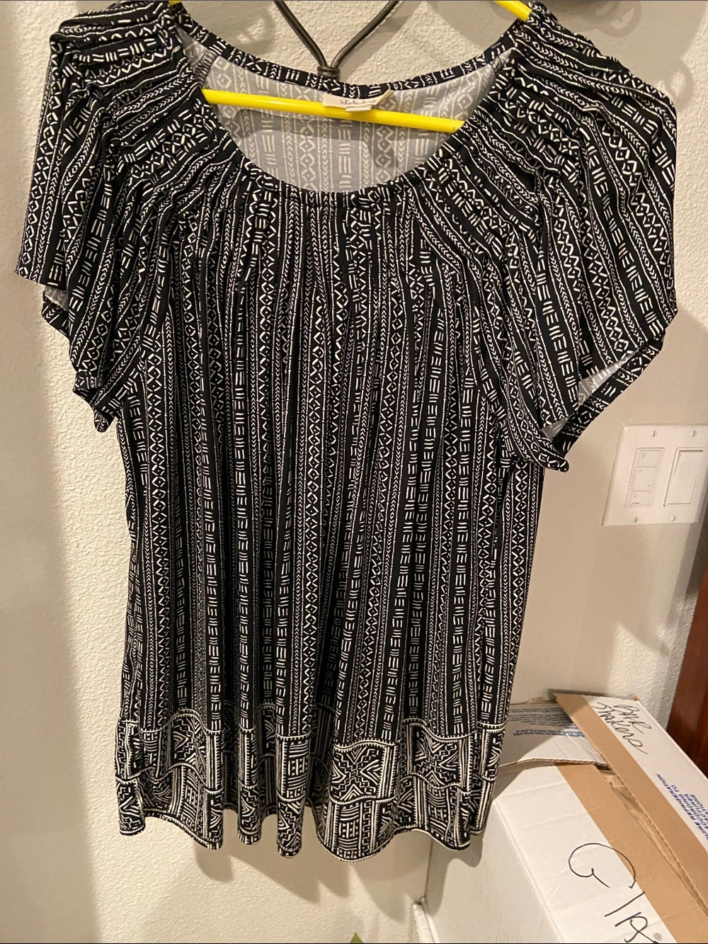 Style & Co. Black and White Striped Tribal Print Peasant Blouse